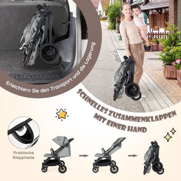 Doppel-Kinderwagen Geschwisterwagen mit Individueller Neigung 105 x 78,5 x  106 cm Grau - Costway