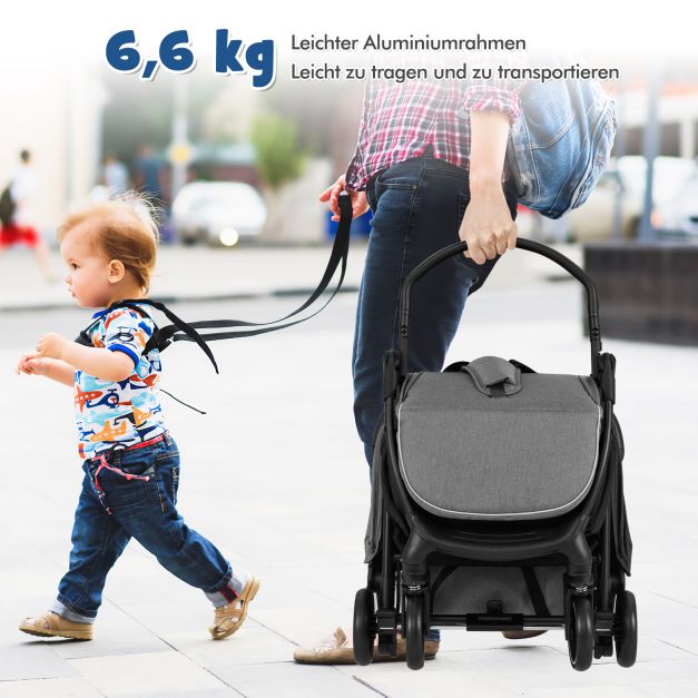 Kinderwagen klappbar Reisebuggy mit Liegefunktion Kinderbuggy tragbar mit  verstellbarer Rckenlehne bis 15 kg Belastbar Grau - Costway