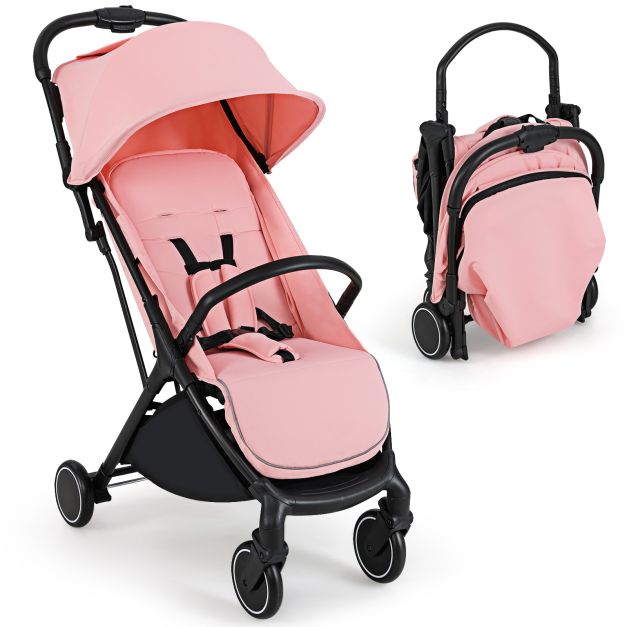 Kinderwagen klappbar Reisebuggy mit Liegefunktion Kinderbuggy tragbar mit  verstellbarer Rckenlehne bis 15 kg Belastbar Rosa - Costway