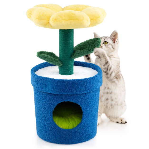 Klein Kratzbaum Blumen-Plattform & Katzenhhle Katzenkratzbaum Katzenbaum  Gelb - Costway