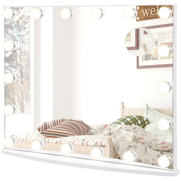 Kosmetikspiegel Hollywood-Spiegel mit Beleuchtung 65 x 14 x 52,5 cm Weiß -  Costway