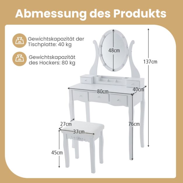 Schminktisch Organizer Weißer Schminktisch Mit Hocker & LED-Beleuchtung – Stylischer Frisiertisch Fürs Schlafzimmer Schmink Spiegel Led