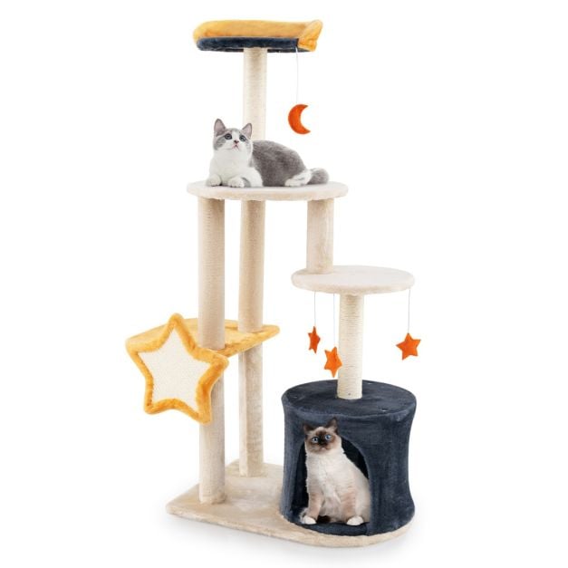 Kratzbaum Katzenbaum mit Katzenhhle & Plschsitzflche & Spielzeug &  Spielzeug & Platformen 60 x 41 x 128 cm - Costway