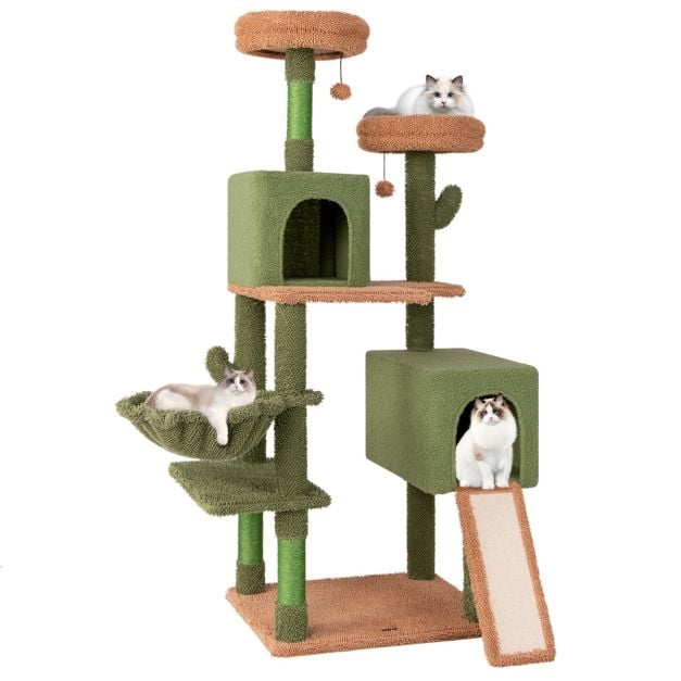 Kratzbaum Kaktus Katzenbaum mit Plattformen Spielzeug Sisalpfosten  Grn+Braun (160cm hoch) - Costway