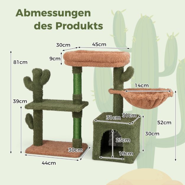 Kratzbaum Kaktus Katzenbaum mit Plattformen Hngematte Katzenhhle Grn+Braun  (81cm hoch) - Costway