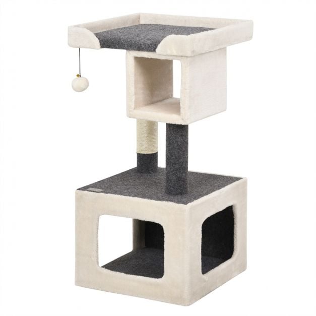 Kratzbaum klein Katzenkratzbaum Holz Katzenbaum stabil Kletterbaum wei und  grau 42x42x80cm - Costway