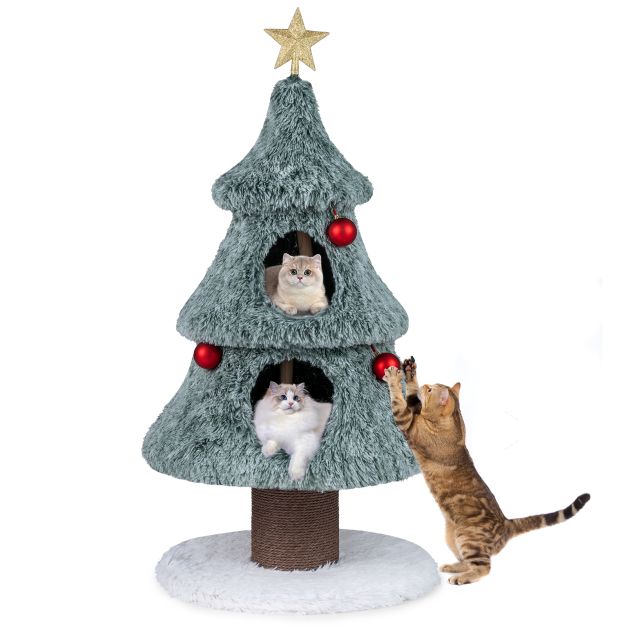 Kratzbaum fr Weihnachten mit 2 Katzenhhlen Katzenbaum Weihnachtsbaum  Katzenkratzbaum