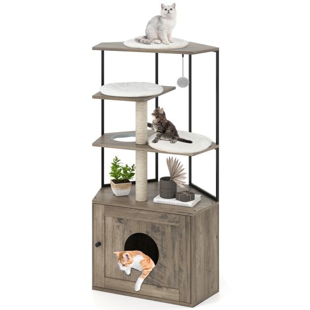 Kratzbaum mit Katzenklo Schrank & Katzenloch & Matten Katzenschrank fr  Katzentoilette Katzenmbel - Costway