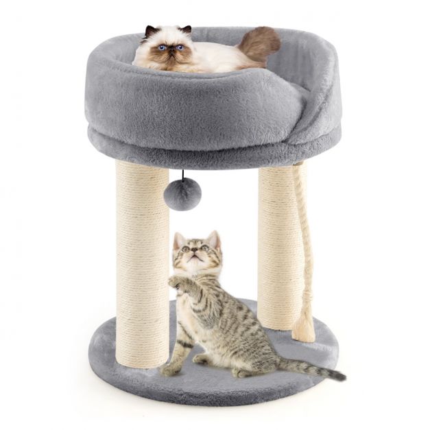 Katzenbaum Katzenkratzbaum mit Weicher Sitzflche Sisalturm fr Katzen Grau  - Costway