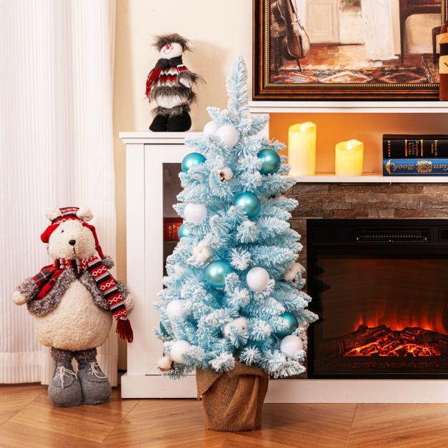 90 cm Mini knstlicher Weihnachtsbaum mit Schnee & Zementbasis Tannenbaum  Chirstbaum - Costway