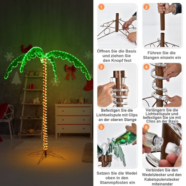 LED Seil Licht Palme knstliche LED beleuchtete Palme 175 x 120 x 218cm  Grn und Braun - Costway