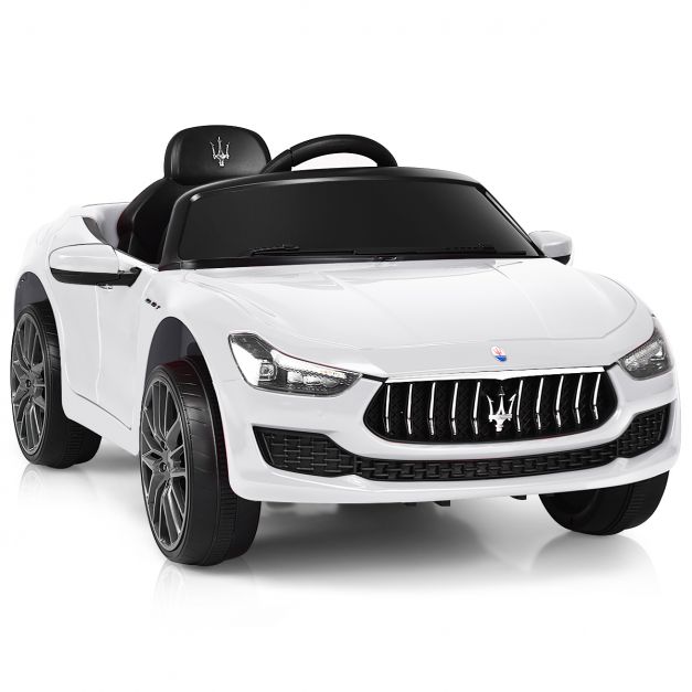 12V Maserati Kinderauto mit 2,4G-Fernbedienung & Musik & LED für Kinder ab  3 Jahren Weiß - Costway