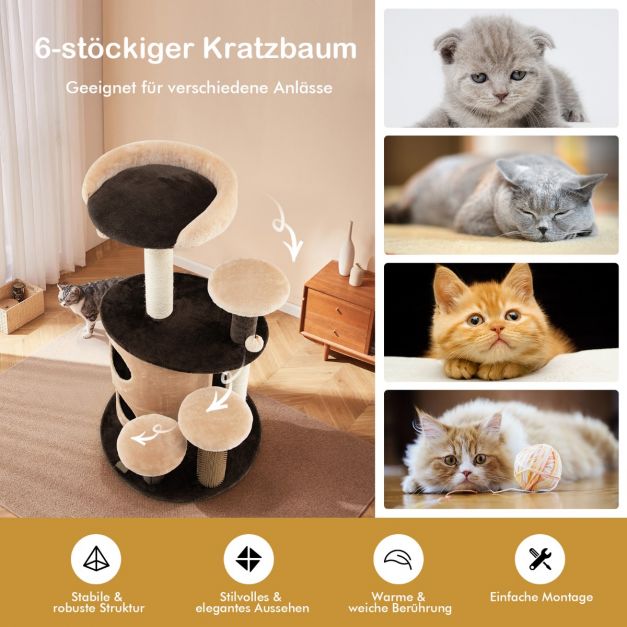 6-Stckiger Kratzbaum Katzenbaum mit Sisalpfosten fr Ruhe und Spa fr  Ktzchen Kaffee - Costway