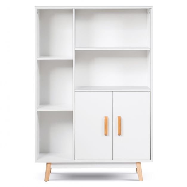 Modernes Bücherregal aus Holz mit 2 Türen für Zuhause und Büro 80 x 24 x  119 cm Weiß - Costway