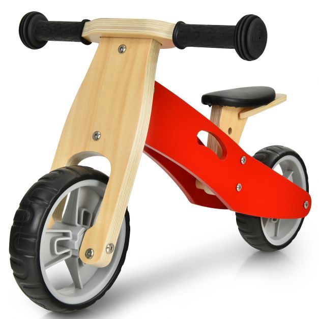 2-in-1 Holz-Balance-Bike und Dreirad Kleinkind Fahrrad ohne Pedale mit  verstellbarem Sitz Rot + Natur - Costway