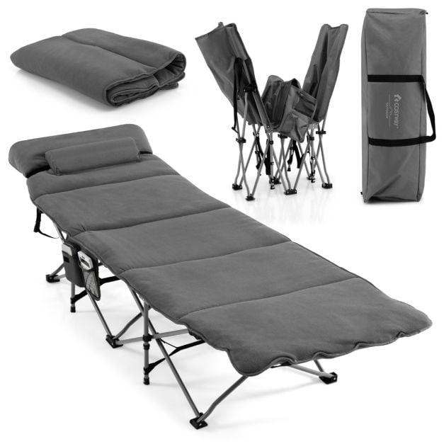 Feldbett Klappbar Campingbett mit Matratze 185 cm x 65 cm x 4153 cm Grau -  Costway