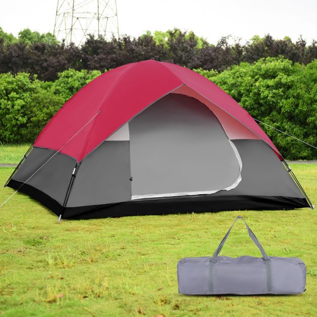 Campingzelt 5-6 Personen Kuppelzelt Wurfzelt Doppelschicht Winddichte  300x300x165cm Rot und Grau - Costway