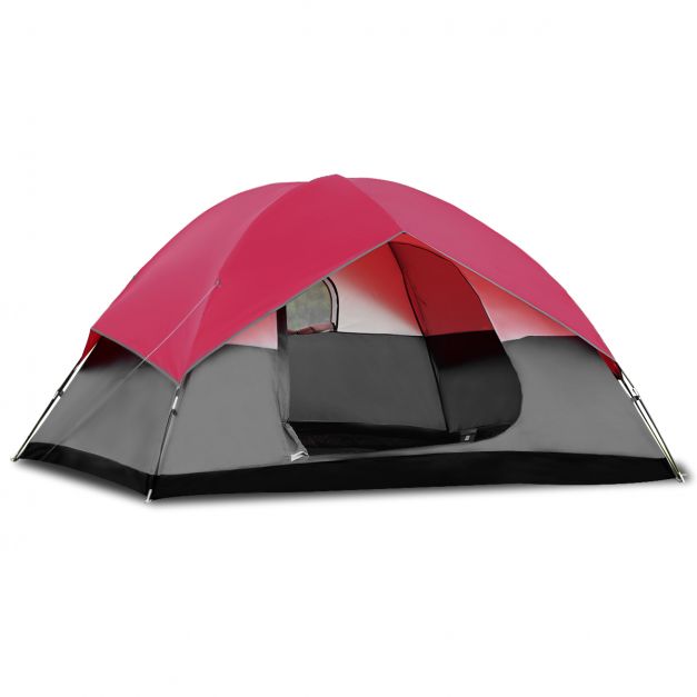 Campingzelt 5-6 Personen Kuppelzelt Wurfzelt Doppelschicht Winddichte  300x300x165cm Rot und Grau - Costway