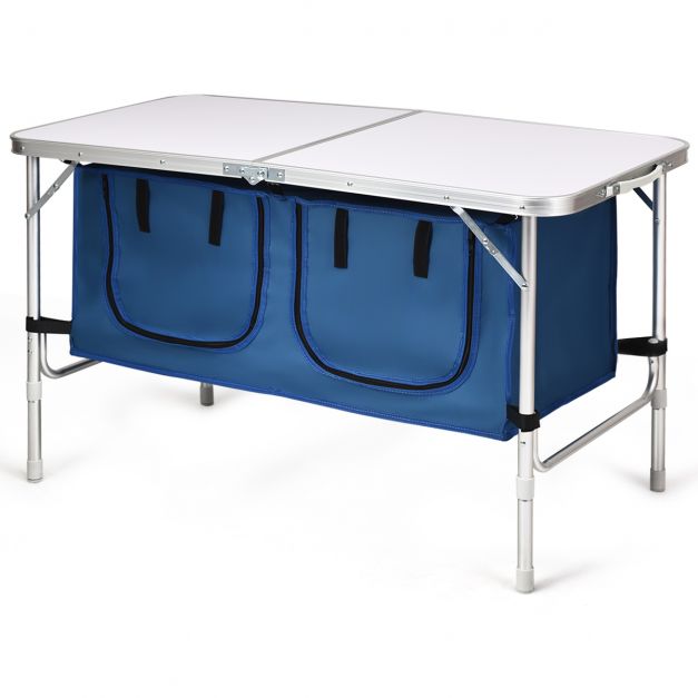 Klappbarer Campingtisch Aluminium Picknicktisch falttisch höhenverstellbar mit Tischdecke geeignet für Gärten Parks die Höhe der Tischbeine kann verstellt Werden Camping Picknicks Meer 