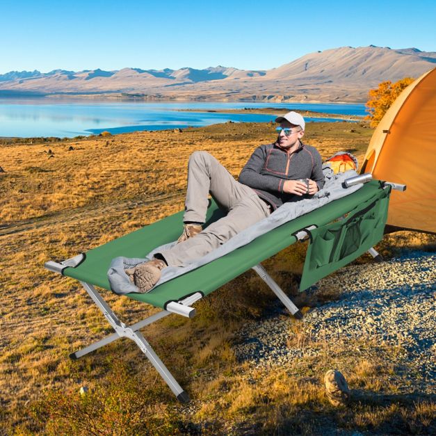 Campingbett Feldbett klappbares Campingbett Einzelbett Faltbett mit  Seitentasche 190 x 73 x 42cm Grn