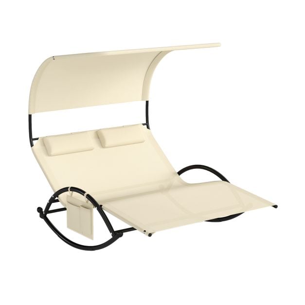 Sonnenliege fr 2 Personen Doppelliege mit Dach und 2 abnehmbaren  Kopfsttzen 182 x 137 x 165 cm Grau/Schwarz/Beige - Costway