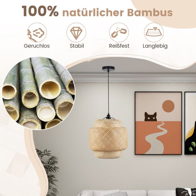 Pendelleuchte aus Bambus Natrliche Handgewebte Hngeleuchte 40 x 40 x 43 cm