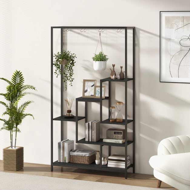 Pflanzenstnder 6 Etagen 180 cm Pflanzenregal Metall mit 10 S-Haken  Schwarz/Rustikales Braun