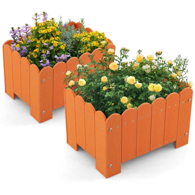 2er Pflanzkbel wetterfest Blumenkbel HDPE Garten Blumenkasten rechteckig  45 x 32 x 30 cm Orange - Costway