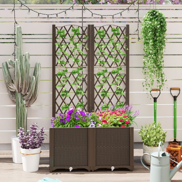 Blumenkasten mit Rankgitter Pflanzkasten fr Kletterpflanzen 80 x 40 x 140  cm Kaffee/Grau