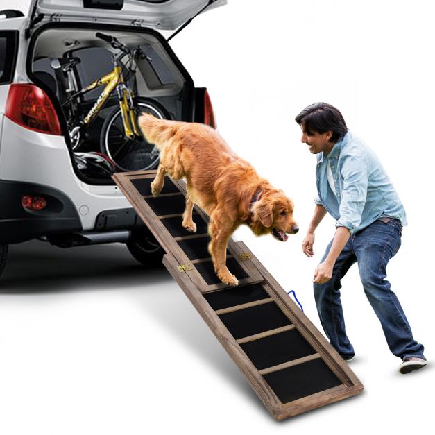 Hundetreppe Ausziehbare Hunderampe Autorampe Holz 166 x 43 cm - Costway