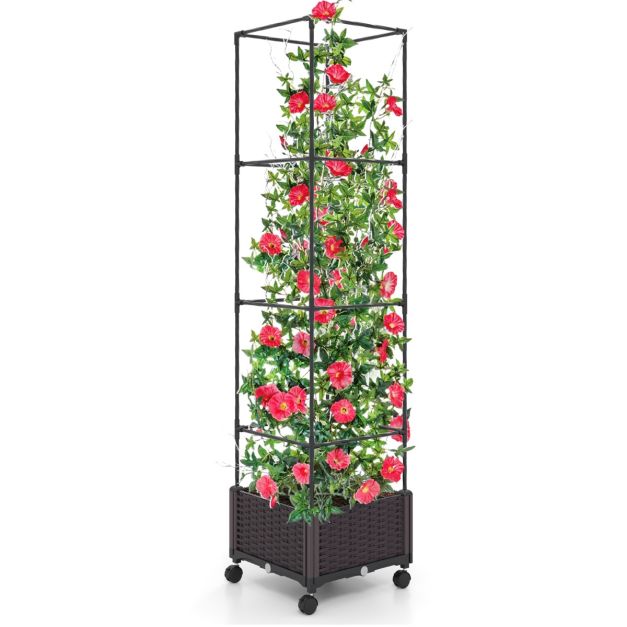 Rankhilfe mit Blumenkasten auf Rollen Hhenverstellbarer Garten Obelisk 40  x 40 x 170 cm - Costway