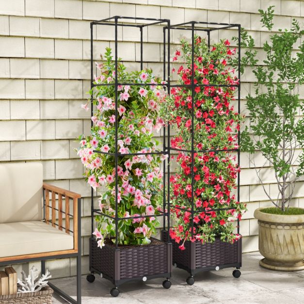 Rankhilfe mit Blumenkasten auf Rollen Hhenverstellbarer Garten Obelisk 40  x 40 x 170 cm - Costway