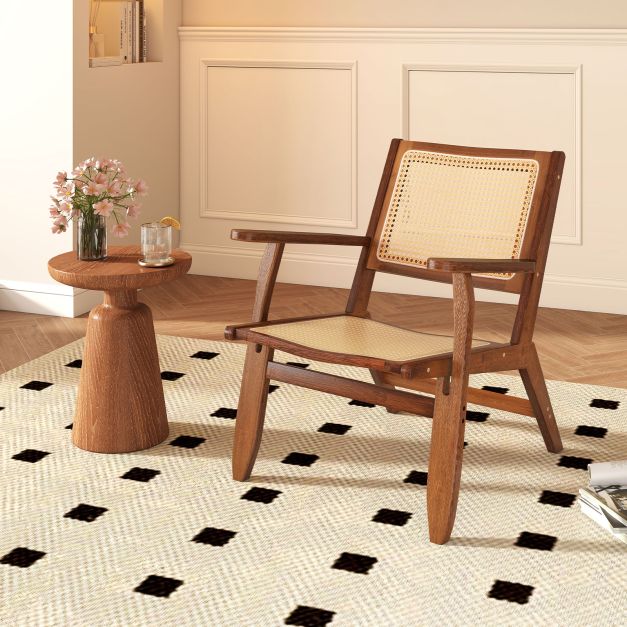 Rattan Akzentstuhl mit Ergonomischer Rckenlehne & Armlehne Bambus  Esszimmerstuhl - Costway