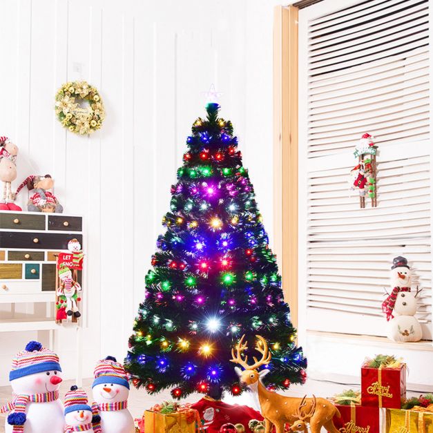 Weihnachtsbaum LED 150/180/210 cm Knstlicher Tannenbaum mit  Glasfaser-Farbwechsler Grn - Costway