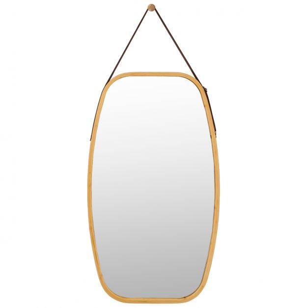 Schmuckspiegel mit Bambus-Rahmen und verstellbarem Lederband 77 x 44 x 1,5  cm - Costway