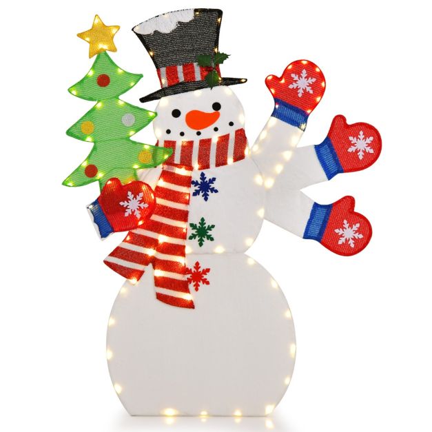 LEDs Schneemann Costway mit Weihnachtsdeko - Winkender cm 123 LED 140 & Hand Warmweiß