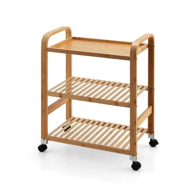 Servierwagen 3-Stckiger Rollwagen aus Bambus 58 x 33 x 76 cm Natur