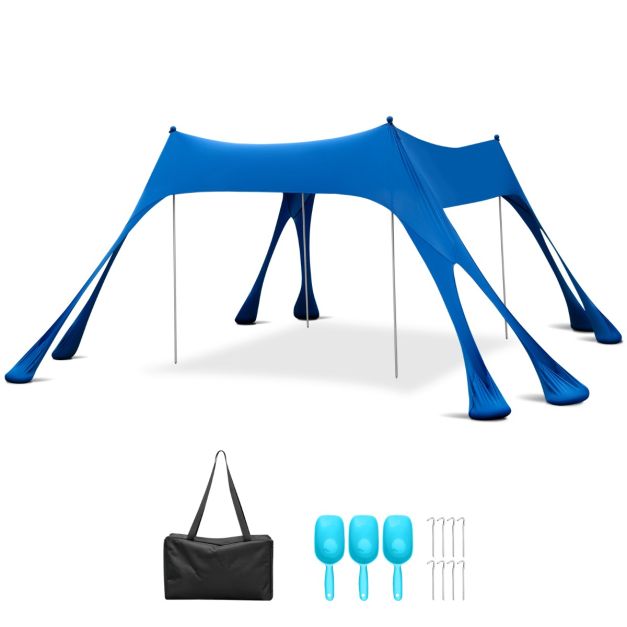 3 m x 3 m Großes Sonnenschutzdach Strandzelt mit Tasche & UV-Schutzfaktor  50+ Blau - Costway