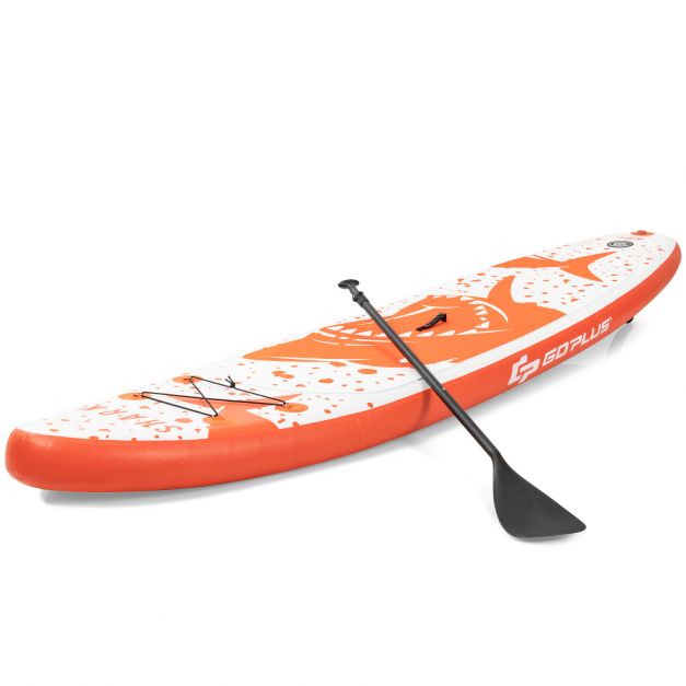 Stand Up Paddle Board Paddelbrett mit Tragetasche 320 x 76 x 15 cm  Hai-Muster Orange + Weiß - Costway
