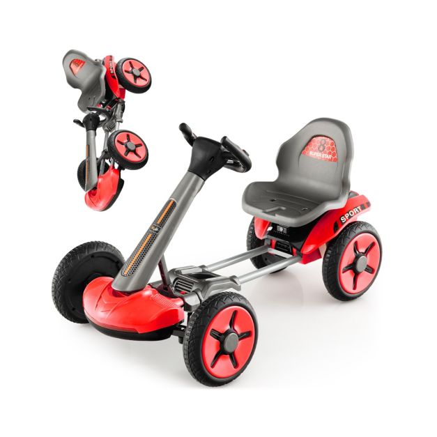 12V Kinder Elektro Gokart mit LED & 2-fach Verstellbarem Lenkrad &  SitzLichter Rot - Costway
