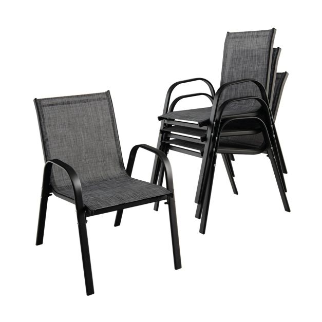 Gartenstühle Stapelbare - x Textilene aus 2er 83 cm Set 67 x Costway & 55 Metallgestell