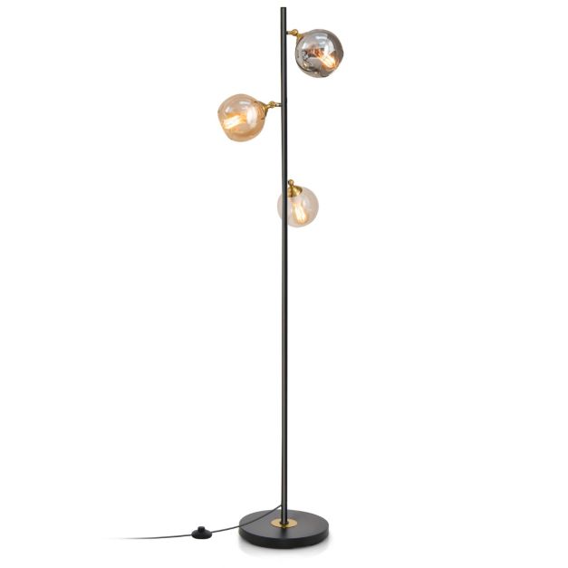 162cm Stehlampe 3 flammig freistehende Stehleuchte mit Fußschalter  Metallmast Leselampe für Wohnzimmer Schlafzimmer - Costway