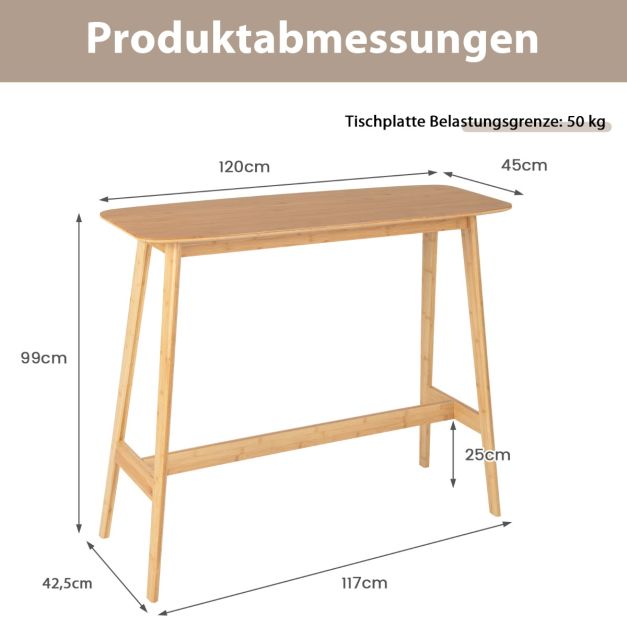 Bartisch aus Bambus mit stabiler Holzkonstruktion & leicht zu reinigender  Oberflche hoher Esstisch Natur