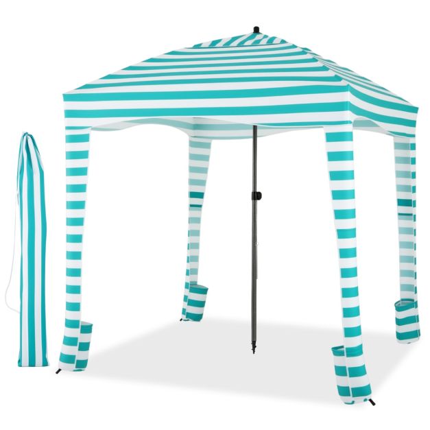 Sonnenschutz mit Abnehmbarer Seitenwand und 8 Sandscken tragbares  Strandzelt mit Tragetasche 183 x 183 cm - Costway