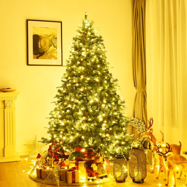 Knstlicher Tannenbaum mit LED-Lichterketten Weihnachtsbaum Christbaum mit  Klappsystem und Metallstnder 210/225/240 cm Grn - Costway