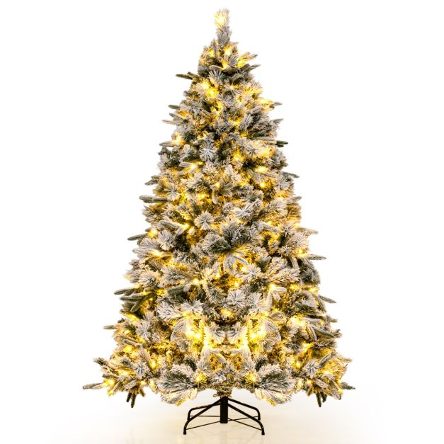 180 cm Knstlicher Weihnachtsbaum mit Schnee & 250 Warmweien LED-Lichtern  Grn - Costway