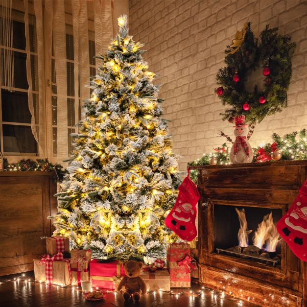 180 cm Knstlicher Weihnachtsbaum mit Schnee & 250 Warmweien LED-Lichtern  Grn - Costway