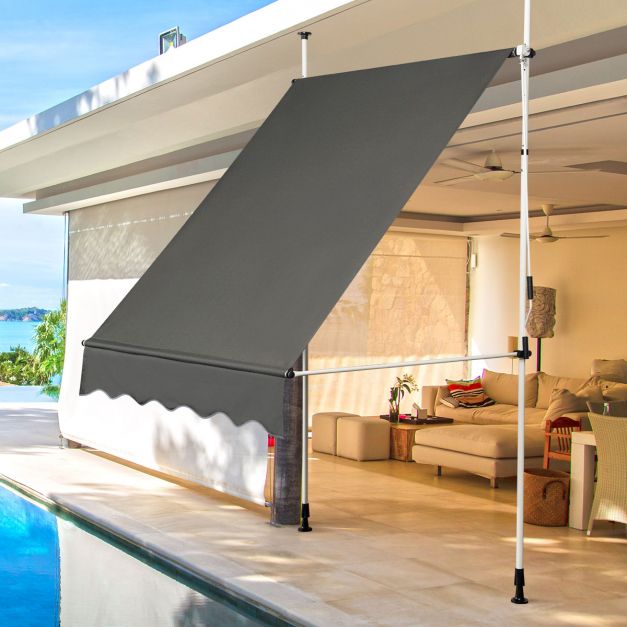Ausfahrbarer Baldachin Sonnenschutz mit Kurbel hhenverstellbare Markise  150 x 120 cm Grau - Costway