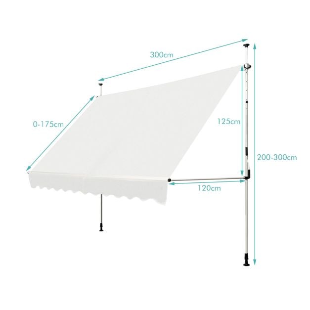 Klemmmarkise 300 cm breit Balkonmarkise ohne Bohren UV-bestndig  hhenverstellbar - Costway