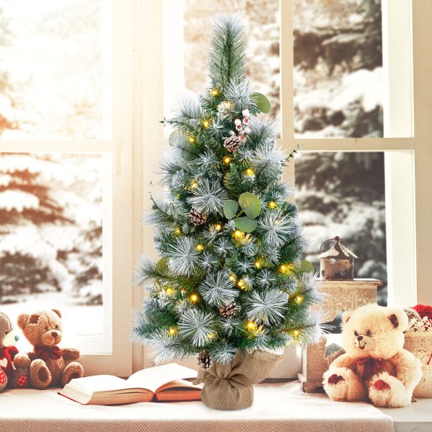 90 cm Knstlicher Weihnachtsbaum mit Beleuchtung & 30 Warmweien LED  Lichtern & Timer - Costway